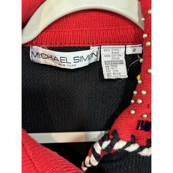 Vtg Michael Simon Cardigan Sweater Sz 2 Cowgirl Chic Red Embellished Ugly Xmas - Picture 4 of 6